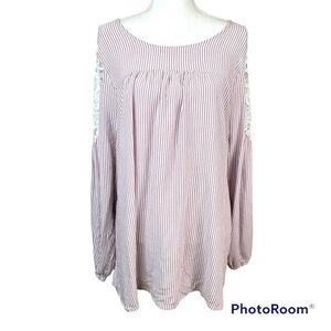 2/$25 Lane Bryant Pink Stripes Floral Lace Business Feminine Casual Blouse 22/24